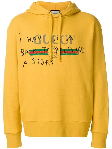 yellow gucci hoodie with writing|Gucci logo jersey hoodie.